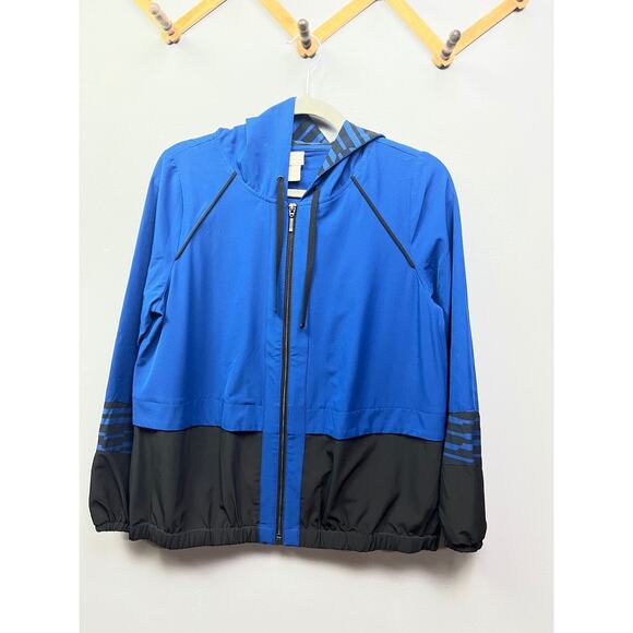 Chicos Zenergy Jacket Womens small (0)‎ black/blue full zip lightweight Hooded - Picture 1 of 7